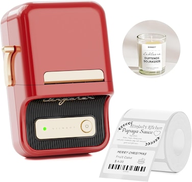 NIIMBOT B21 Mini Thermal Inkless Label Maker Compatible with iOS and Android, for Home Organisation, Business, Barcode, QR Code, with 1 Pack of 50x30mm, Red