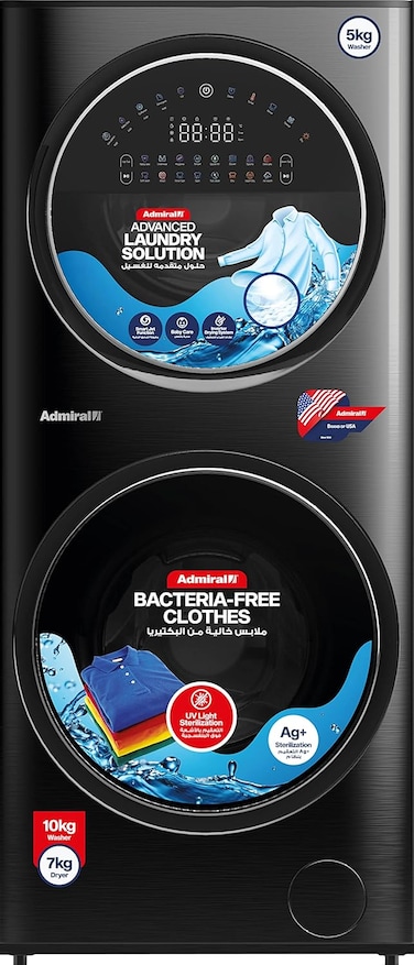 Admiral Front Load 12kg Washer 8kg Dryer 1400 RPM 12 Washing Program, Anti Foam, Child Lock, Stainless &amp;ndash; Steel, ADWD128SICP, 1 Year Warranty.