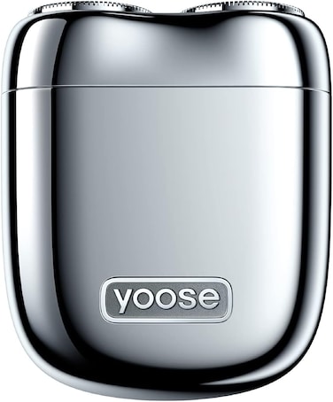 Yoose Mini Shaver On-The-Go, Portable Alloy Electric Shaver for Men, Cordless Travel Shavers, Dry Shave, USB-C Rechargeable Electric Razor, IPX7 Waterproof, Easy Cleaning, Battery Indicator, Silver