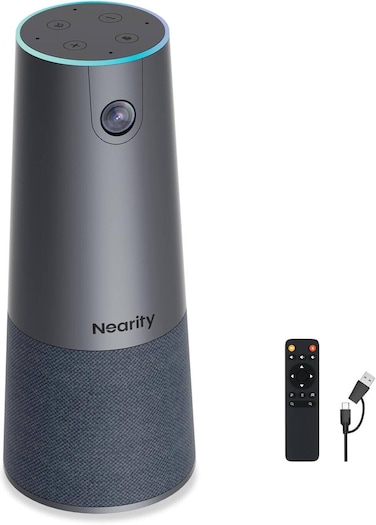 Nearity C45 2K Video Conference Webcam with Microphone and Speaker, All-in-One Webcam with 4 Noise Cancelling Microphones, 5X Zoom FHD Webcam AI Auto-Framing Plug and Play for Zoom/Teams/Google Meet