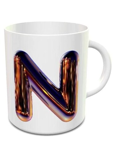 Impress Ceramic Coffee Mug with Night Chrome Letter N (White)