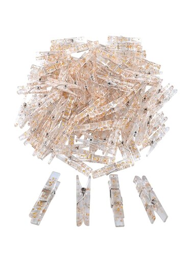 Aylifu Mini Clothespins, 100 Pieces Clear Plastic Gold Glittered Utility Paper Clip, Photo Paper Peg Pin, Clothes Line Clips, Craft Clips, 3.5 x 0.5cm x 0.7cm