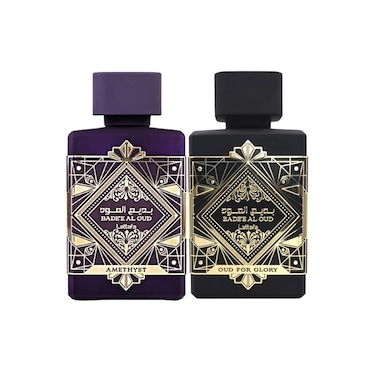 Lattafa Bade'e Al Oud 2-Piece Set for Unisex, (3.4 Oz Amethyst Eau De Parfum Spray + 3.4 Oz Oud for Glory Eau De Parfum Spray)