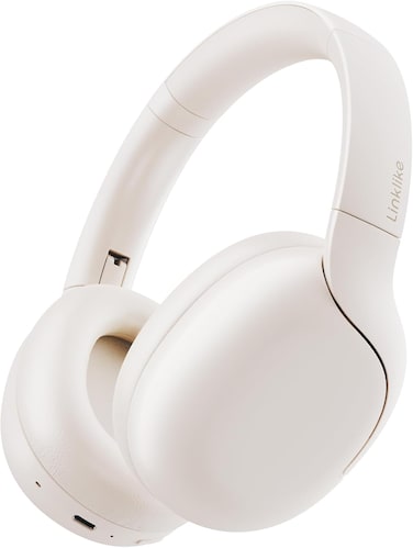 Linklike HS-1 Active Noise Cancelling Headphones, Hi-Res Audio, 180H Playtime, Bluetooth 5.3 Over-Ear Headset With Mic, Touch Control, Foldable Design, IPX5 Waterproof, Wireless - White