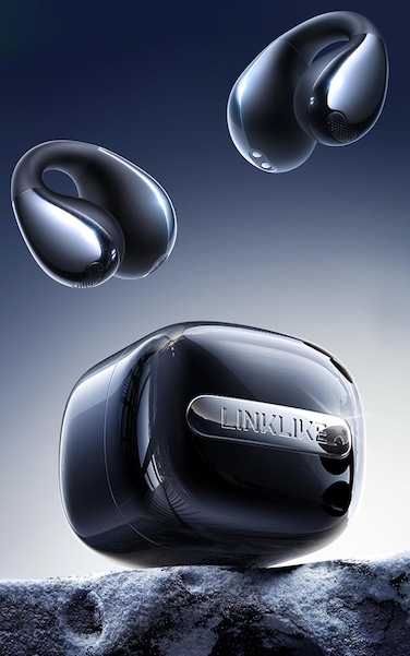 Linklike 2026 New Open Ear Earbuds Bluetooth 6.0, Hi-Res LDAC, Patented Z-Structure for 0-Pressure Comfort, AI Clear Calls, Ultralight 5g 40H+ Battery IPX5 Wireless Silicone Clip-on Headphones, Black