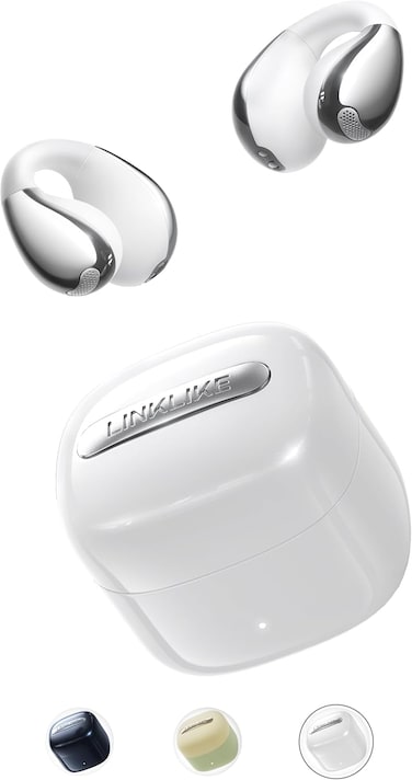 Linklike 2026 New Open Ear Earbuds Bluetooth 6.0, Hi-Res LDAC, Patented Z-Structure for 0-Pressure Comfort, AI Clear Calls, Ultralight 5g 40H+ Battery IPX5 Wireless Silicone Clip-on Headphones, White