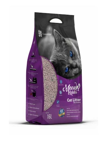 Meow Mates Bentonite Cat Litter &ndash; Lavender Scent, 16L/10kg   Strong Clumping &amp; Odor Control