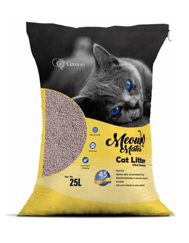 Meow Mates Bentonite Cat Litter &ndash; Lemon Scent, 25L/20kg   Strong Clumping &amp; Odor Control