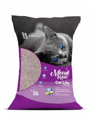 Meow Mates Bentonite Cat Litter 20kg / 25L &ndash; Lavender Scent, Strong Odor Control
