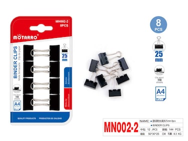 MOTARRO Binder Clips 8 PC MN002-2 &ndash; Medium Metal Paper Clips for Office, School &amp; Home &ndash; Durable Document &amp; File Organizer