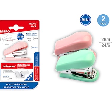 Motarro MI020-2 24/6 Gauge Mini Stapler (Pack of 2), Pink/Green