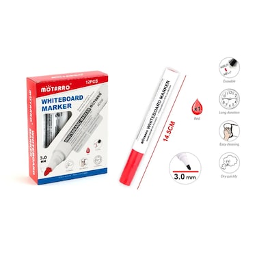 MOTARRO 12Pcs White Board Marker Set, Red (MC036-13)
