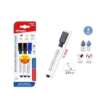 MOTARRO MC039-3 Whiteboard Marker with Eraser (pack of 2)
