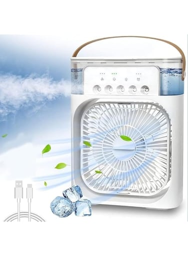 Portable Air Conditioner Fan with Humidifier, 700ml Mini Evaporative Cooler,USB Personal Conditioner with 7 LED Light，AC Cooling Fan for car Home Office Room (White)