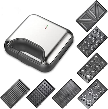 DSP Sandwich Maker 7 in 1 , 800W , Sandwich, Grill And Waffle Maker with Removable Plates, Detachable Non-stick Coating, LED Indicator Lights, Cool Touch Handle, Anti-skid Feet