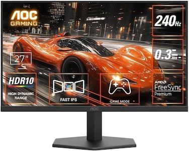 AOC 27G11ZE2 27" 240Hz Gaming Monitor, Fast IPS, Adaptive Sync, 240Hz, 0.3ms, FHD 1920 x 1080, HDR10, 3-Sided Frameless, Low input lag, Flicker Free, Low Blue Mode, Black / Red   27G11ZE2
