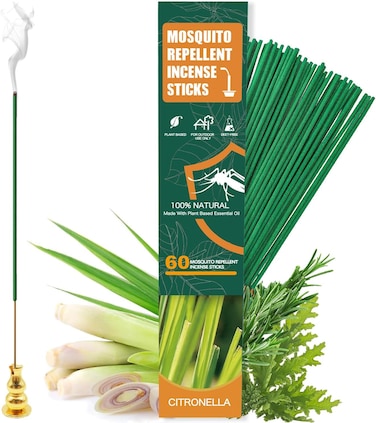 BananaHome 60pcs Mosquito Repellent Citronella Incense Sticks with Holder,Natural Plant Ingredients Citronella Oil Lemongrass Rosemary Oil,DEET Free Repellent Outdoor (Citronella Incense Sticks)