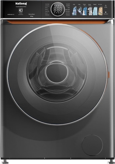 National Pro 14kg Washer &amp; 9kg 100% Dryer, Front Load Washing Machine with Hygiene Steam, Digital Control Panel, Silver Color (Model: NP-WD149LG2S)