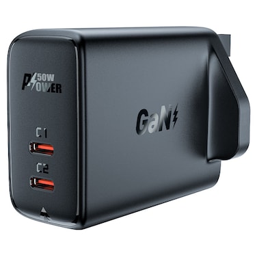 PD50W GaN (USB-C+USB-C) dual port charger,black (UK)