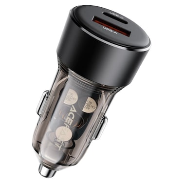 ACEFAST 60W Dual-Port Car Charger (USB-A + USB-C), High-Speed Fast Charging Adapter for Car, PD &amp; QC Compatible for iPhone, Samsung, iPad, Tablets, and Laptops &ndash; Black