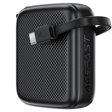 بنك الطاقة ACEFAST PD22.5W مع كابل مدمج 10000mAh - حزمة بطارية شحن سريع محمولة، تصميم أسود أنيق، متوافق مع أجهزة iPhone وAndroid وUSB-C