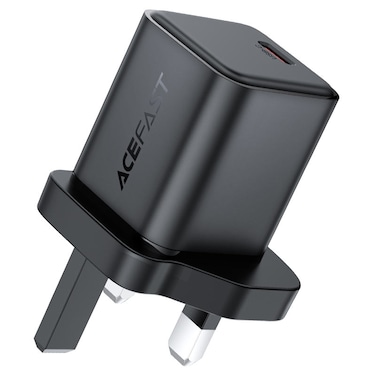 Acefast GaN Fast Wall Charger A125 PD45W, Single USB-C output, UK Plug, Faster Cooling - Black