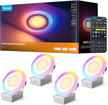 Govee 4Inch Smart Recessed Lights Pro with Night Light Pack Of 4 - B601E