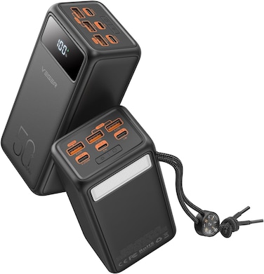 VEGER Power Bank 50000mAh, 100W PD/QC3.0 Portable Charger High Capacity Fast Charging USB C Battery Pack with Cables &amp; LED Display and 3 gear Strong Flashlights Compass for Outdoors
