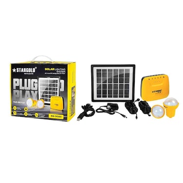 STARGOLD Solar Lighting System 4W/ 6V Solar Panel 2LED Bulbs With 10 In 1 USB Cable Control Box With Built In Battery
