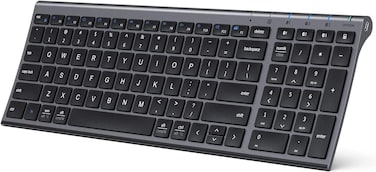 iClever BK10 Bluetooth Keyboard- Universal Wireless &amp; Rechargeable Ultra-Slim with Number Pad, Ergonomic Design, Compact Size, Stable Connection for Windows, iOS, Android - Gray Black
