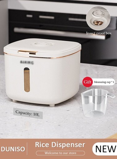 Rice Dispenser 10L, Compass Rice Bucket, Moisture-Proof Sealed Rice Bucket, Food-Grade Grain Container, Food-Grade Material, Sealed Thickened Rice Cylinder Box Noodle Bucket Rice Flour Storage Tank,Moisture-Proof