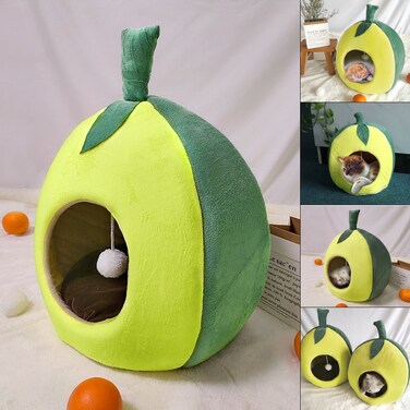 Pets Club Avocado Cat Bed Indoor House With High Density Sponge &ndash; Yellow With Green &ndash; 40*45*40 Cm -Medium
