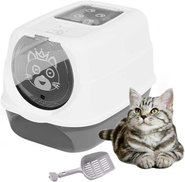 Cozy Paws Large Hooded Cat Toilet 57X41X38Cm - Grey