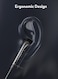 RAVPOWER Mono Earphone with USB-C Plug, In-Line Remote Control, Hands-Free Calling, Comfortable Fit Black
