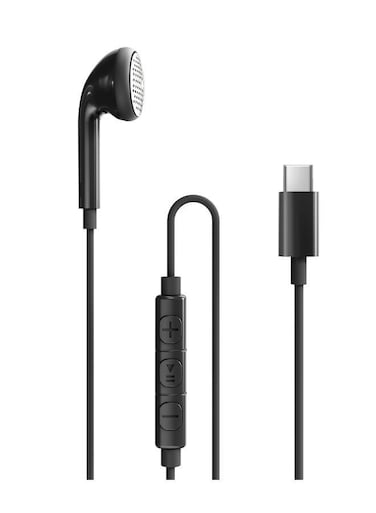 RAVPOWER Mono Earphone with USB-C Plug, In-Line Remote Control, Hands-Free Calling, Comfortable Fit Black