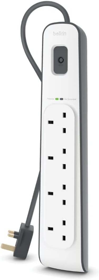 Belkin Bsv400Af2M 4-Way Surge Protection Strip With 2 Meters Cord Length - Heavy Duty Electrical Extension Socket, Durable And Robust Housing, 14Awg Capacity On/Off Switch White, Meter V1
