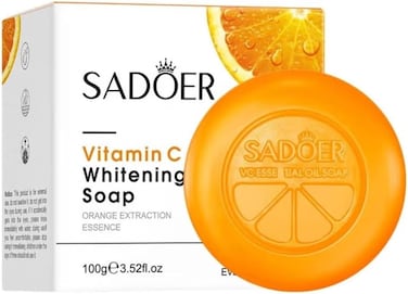 SADOER Vitamin C Whitening &amp; Cleansing Soap Daily Use 100g with Orange Extraction Essence Deep Cleansing Brightening Soap for Face and Body Even Skin Tone