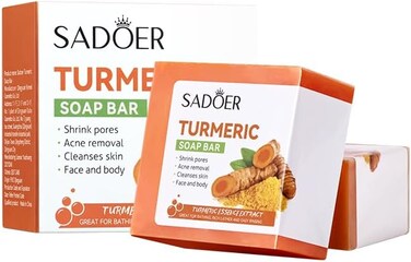 SADOER Turmeric Soap Bar for Face and Body Acne Cleansing, Oil Control, Pore Minimizing, Brightening Skin Cleanser, Deep Purifying Turmeric Extract Soap with Rich Lather