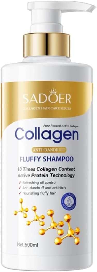 SADOER Collagen Anti-Dandruff Fluffy Shampoo 500ml Oil Control Nourishing Repair Scalp Care Volumizing Daily Use Hair Shampoo Men Women