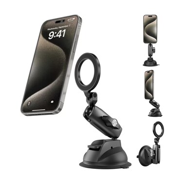 TELESIN Magnetic Suction Cup Car Phone Holder P3-SUS-02 &ndash; MagSafe Compatible, 360&deg; Adjustable Magnetic Mount with Powerful Vacuum Suction for iPhone &amp; All Smartphones