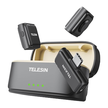 TELESIN Dual Wireless Lavalier Microphone Kit for iPhone 16/15, Android &amp; PC&ndash;656ft Range, 18-Hour Battery, USB-C Compatible, Noise Reduction, High-Fidelity Audio for Video, Interviews &amp; Live Streaming