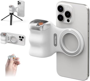 TELESIN Fun Shot Magnetic Grip P1-MP-10 White – Bluetooth Camera Shutter Handle for iPhone & Android with MagSafe Compatibility
