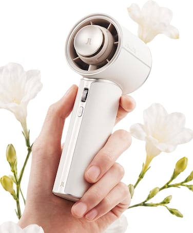 JISULIFE Handheld Fan Pro1 Mini - Refined Utility: Elite PU Leather, 30 Hour Cooling Power, Aroma Pod, 100-Speed Precision, Portable Fan for Travel, Outdoor, Concerts, Gifts for Women Men - White