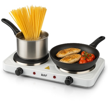 RAF Electric Double Burner Stove 2000W   Dual Hot Plate Cooktop (1000W + 1000W)   Adjustable Heat Control   Non-Stick Easy-Clean Electric Stove for Kitchen &amp; Home
