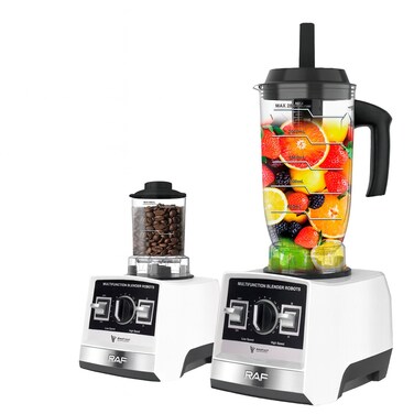 RAF 2-in-1 Electric Blender &amp; Grinder Set   2400W High-Power Blender with 2.5L Large Jar   20,000 RPM Mixer, Juicer &amp; Food Processor with Stainless Steel Blades   Low-Noise Portable Blender - White