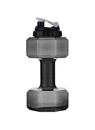 Water Bottle 2.5L Dumbbell Shaped Sport Drink Exercise Gym Protein Shake Weight Cup (Black)