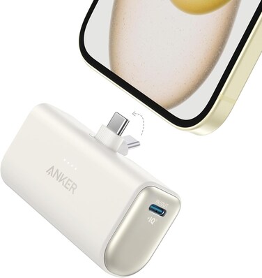 Anker Nano Power Bank, Mini Portable Charger with Built-In Foldable USB-C Connector, 5,000mAh Battery Pack 22.5W, For iPhone 16/15 Series, Samsung, Huawei, iPad, AirPods, Xiaomi, Vivo, Oppo and More