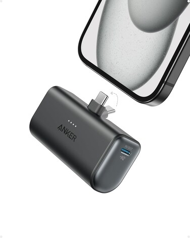 Anker Nano Power Bank, Mini Portable Charger with Built-In Foldable USB-C Connector, 5,000mAh Battery Pack 22.5W, For iPhone 16/15 Series, Samsung, Huawei, iPad, AirPods, Xiaomi, Vivo, Oppo and More