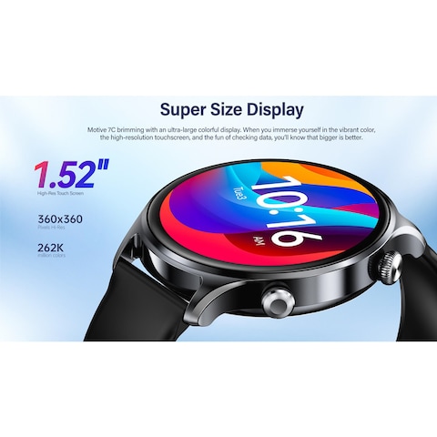 Riversong Motive 7C Calling Smart Watch, 1.52 Inch Display, 100+ Sports Modes, AI Voice Assistant, 24h Health Management, IP68 Waterproof &amp; More, Black