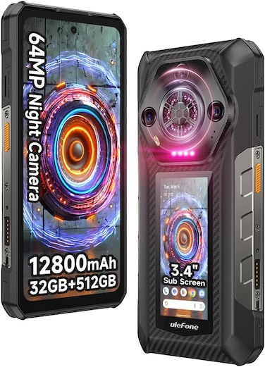 Ulefone Armor 30 Pro 5G Dual Screen Rugged Phone, 32GB+512GB, 6.95&Prime; FHD 120Hz + 3.4&Prime; Screen, 12800mAh 66W, 50MP+50MP+64MP+32MP, Infinite Halo, 118dB Speaker Android 14 Rugged Smartphone, WiFi 6E/NFC